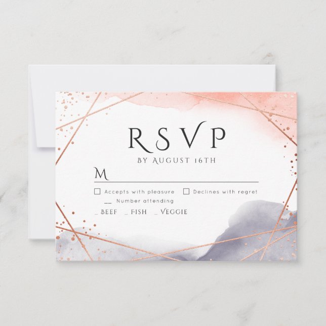 Rose Gold Dawn Watercolor Geometric Wedding RSVP (Vorderseite)