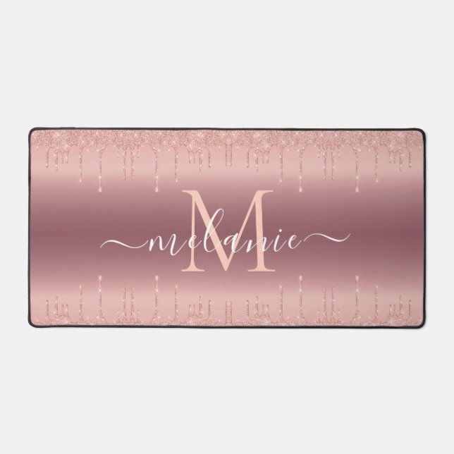 Rose Gold Desk Mat mit Ihrem Namen und Buchstaben Schreibtischunterlage (Vorderseite)