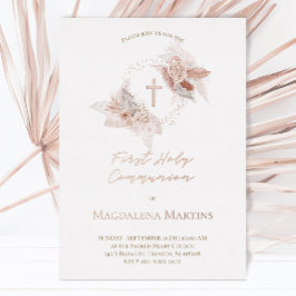 Rose Gold Details Erste Kommunboho Blume Folieneinladung