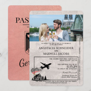 Rose Gold Deutschland Reisepass Hochzeits-Einladun Einladung