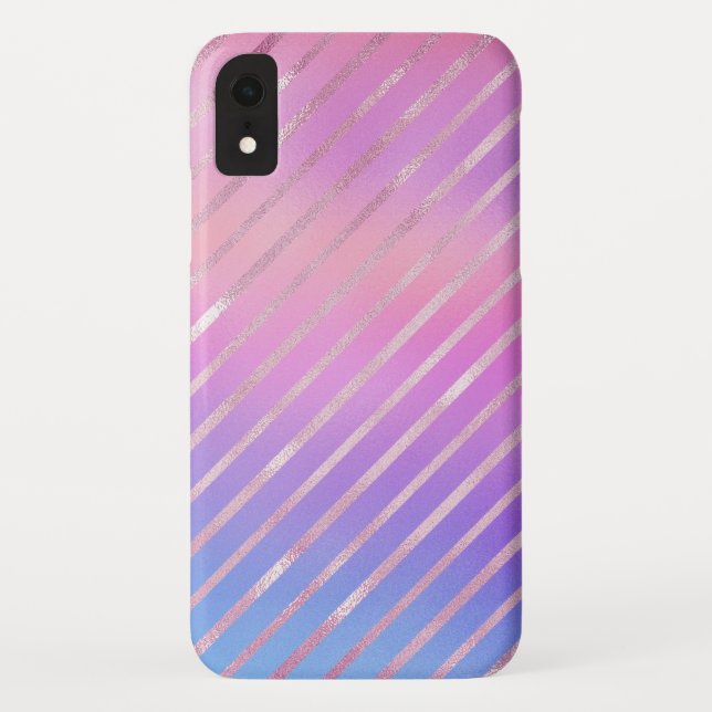 Rose Gold Diagonal Streifen Muster Case-Mate iPhone Hülle (Rückseite)