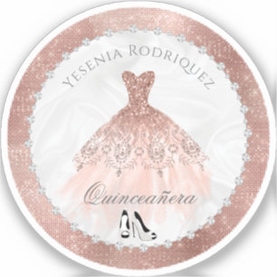 Rose Gold Diamant Glamour Quinceanera Aufkleber