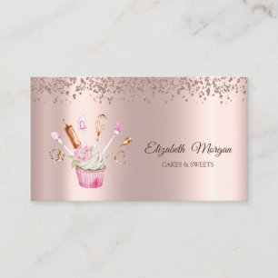 Rose Gold Diamanten, Blume Cupcake Bäckerwerkzeuge Visitenkarte