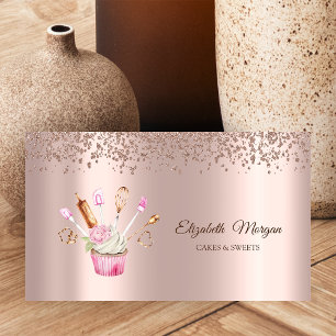 Rose Gold Diamanten, Blumen Cupcake Bäckerei Werkz Visitenkarte