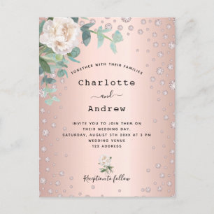 Rose Gold Diamanten Florale Hochzeitseinladung Postkarte