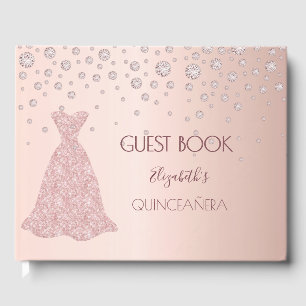 Rose Gold Diamanten rosa Kleid Quinceanera Gästebuch