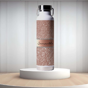 Rose Gold Diamond Glitzer Bling Metallic Monogramm Trinkflasche