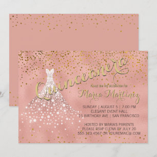 Rose Gold Diamond Kleid Quinceanera Einladung
