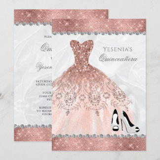 Rose Gold Diamond Sparkle Glam Quinceanera Einladung
