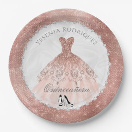 Rose Gold Diamond Sparkle Glam Quinceañera Pappteller