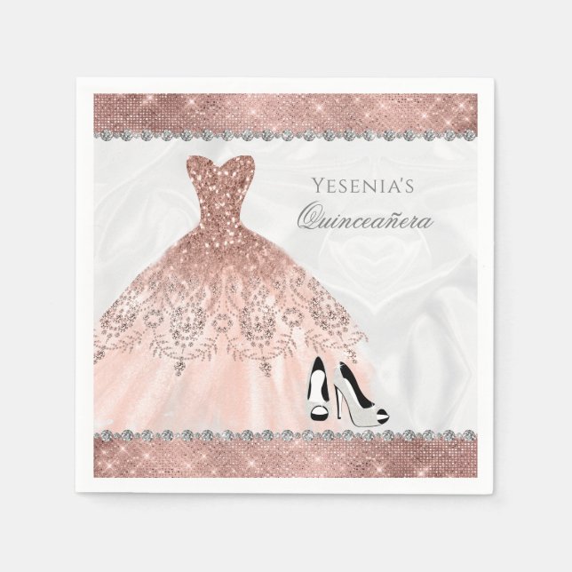 Rose Gold Diamond Sparkle Glam Quinceanera Serviette (Vorderseite)