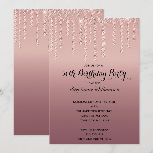 Rose Gold Diamonds Driving Trendy Birthday Einladung (Vorne/Hinten)