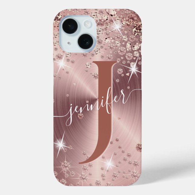 Rose Gold Diamonds - Personalisiert Case-Mate iPhone Hülle (Rückseite)