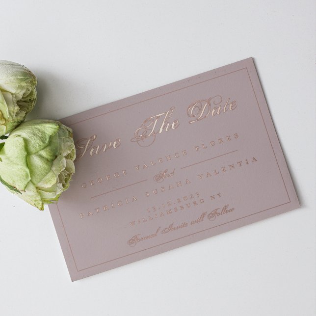Rose Gold Dirty Pink Classic Foto Save the Date Folieneinladung (Von Creator hochgeladen)