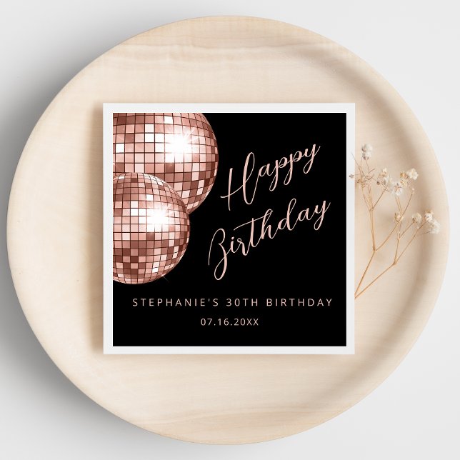 Rose Gold Disco Ball Happy Birthday Serviette (Von Creator hochgeladen)