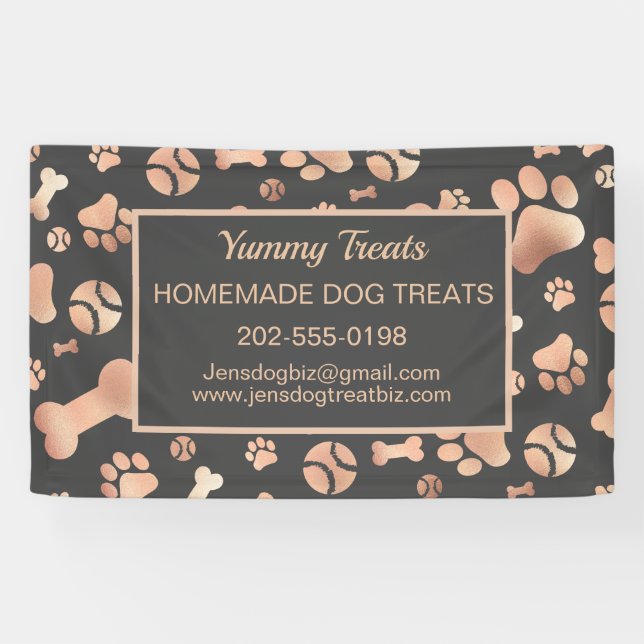Rose Gold Dog Business Paw Print Banner (Horizontal)