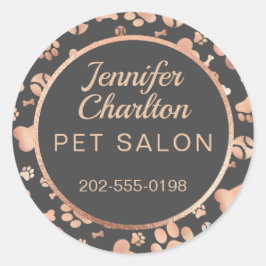Rose Gold Dog Walker Pet Salon Paw Print Runder Aufkleber