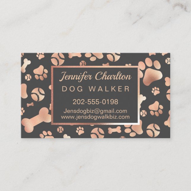 Rose Gold Dog Walker Pet Sitter Pfosten Drucken Visitenkarte (Vorderseite)