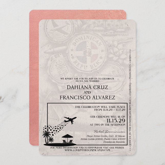 Rose Gold - Dominikanische Republik Einladung (Vorne/Hinten)