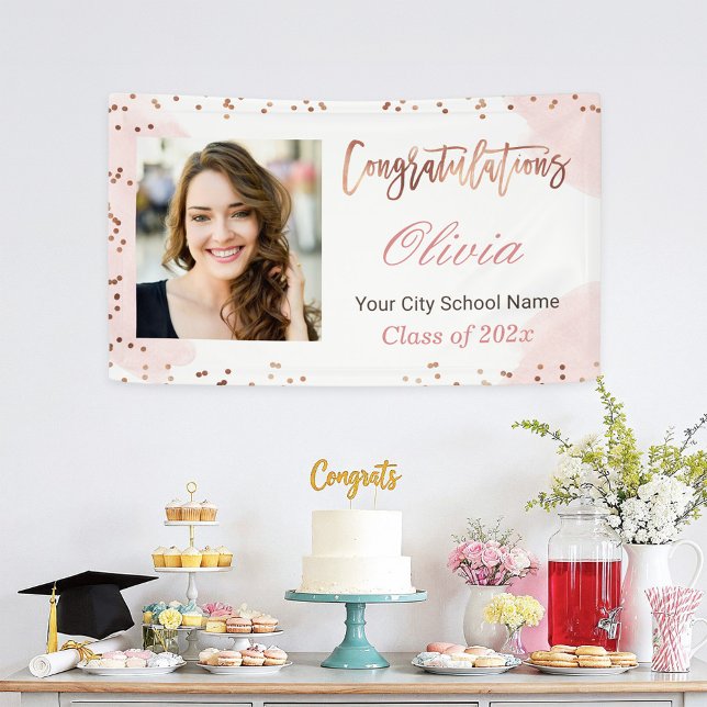 Rose Gold Dots Graduate Foto Graduate Party Banner (Von Creator hochgeladen)