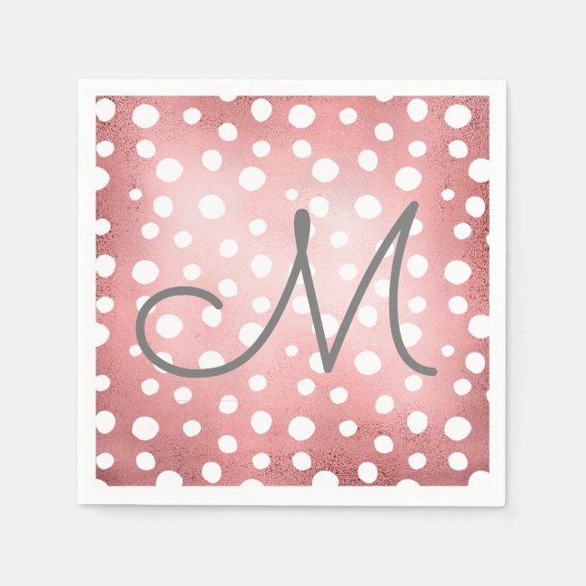 Rose Gold Dots | Personalisiert Paper Napkin Serviette (Vorderseite)