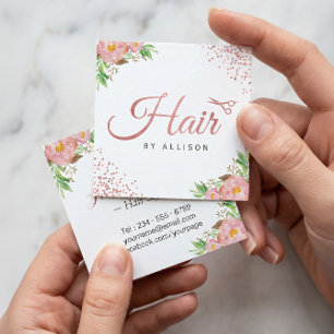 Rose Gold Dots Scheren Blumenhaar Stylist Quadratische Visitenkarte