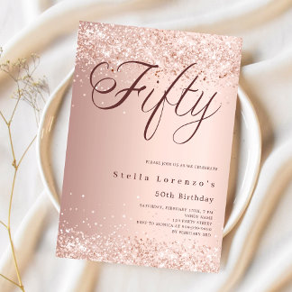 Rose Gold Drehbuch elegant 50. Geburtstag Luxus Einladung