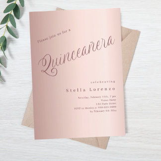 Rose Gold Drehbuch elegante Quinceanera Einladung