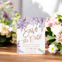 Rose Gold Drehbuch Floral Lavendel Save the Date