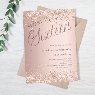 Rose Gold Drehbuch Glitzer Sweet 16 Luxus Einladung