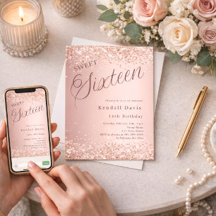 Rose Gold Drehbuch moderne Sweet 16 Einladung