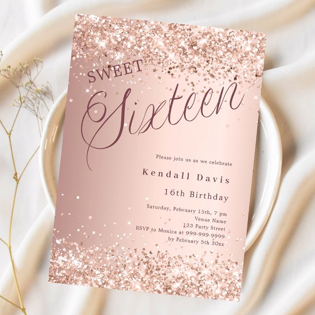 Rose Gold Drehbuch Modernes Budget Sweet 16 Einlad (Von Creator hochgeladen)