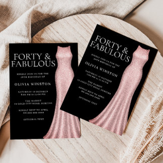 Rose Gold Dress Black 40. Geburtstag Party Einladung