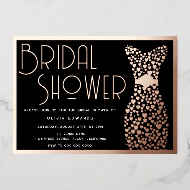 Rose Gold Dress Black Brautparty Folieneinladung (Vorderseite)