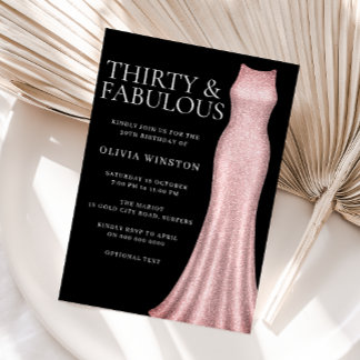 Rose Gold Dress & Black Womans 30. Geburtstag Part Einladung