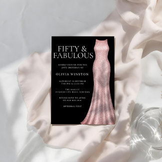 Rose Gold Dress & Black Womans 50. Geburtstagspart Einladung
