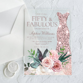 Rose Gold Dress Blush Blumenfrauen 50. Geburtstag Acryleinladungen