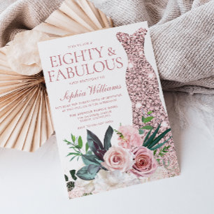 Rose Gold Dress Blush Floral 80. Geburtstagsparty Einladung