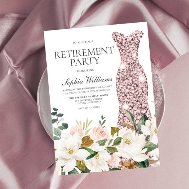 Rose Gold Dress Blush White Retirement Party Einladung (Von Creator hochgeladen)