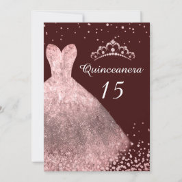 Rose Gold Dress Burgundy Quinceanera Party 15. Einladung