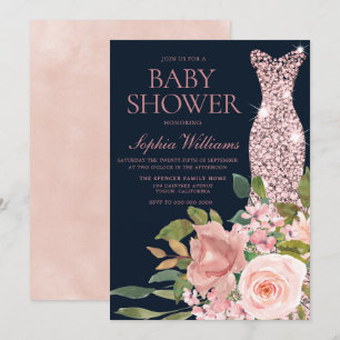 Rose Gold Dress Floral Baby Dusche Einladung