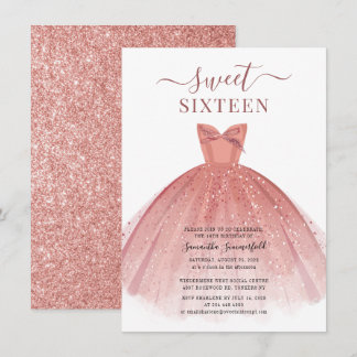 Rose Gold Dress Glitzer Sweet 16 Geburtstag Einladung