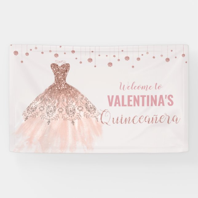 Rose Gold Dress Quinceañera 15. Geburtstag Hinterg Banner (Horizontal)