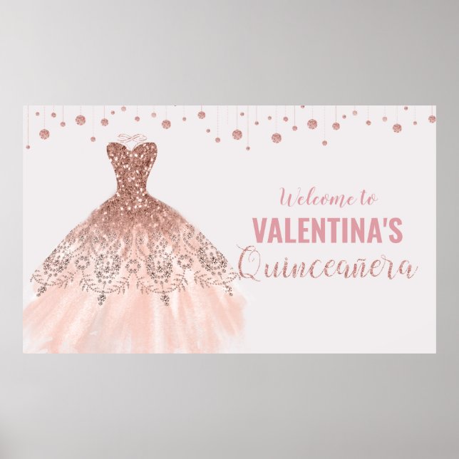 Rose Gold Dress Quinceañera 15. Geburtstag Hinterg Poster (Vorne)