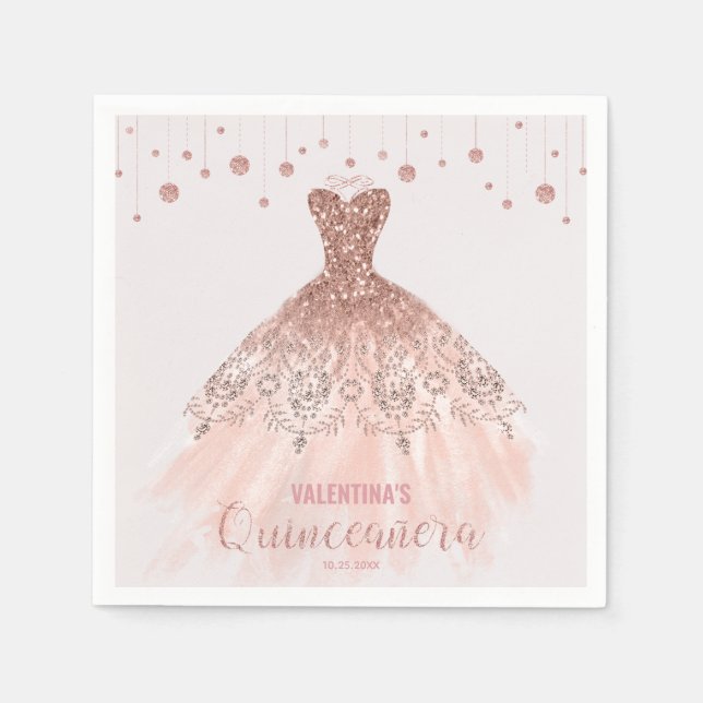 Rose Gold Dress Quinceañera Prinzessin 15. Geburts Serviette (Vorderseite)