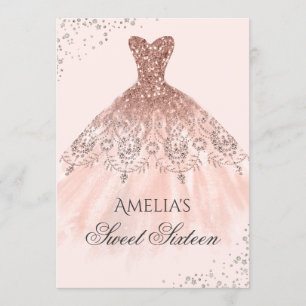 Rose Gold Dress Sparkle 16 . Geburtstag Einladung