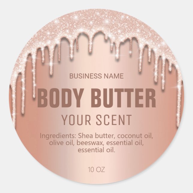 Rose Gold Drilling Body Butter Labels Runder Aufkleber (Vorderseite)
