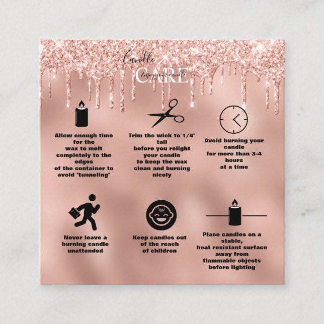 Rose Gold Drilling Glitzer Candle Care Square Quadratische Visitenkarte (Vorderseite)