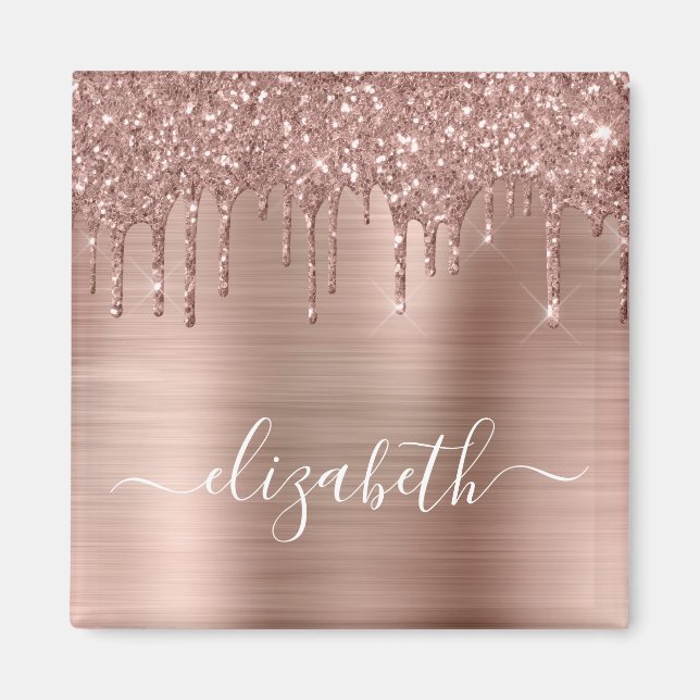Rose Gold Drilling Glitzer Mit Monogramm Magnet (Vorne)
