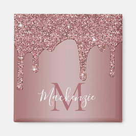 Rose Gold Drilling Glitzer Monogram Magnet